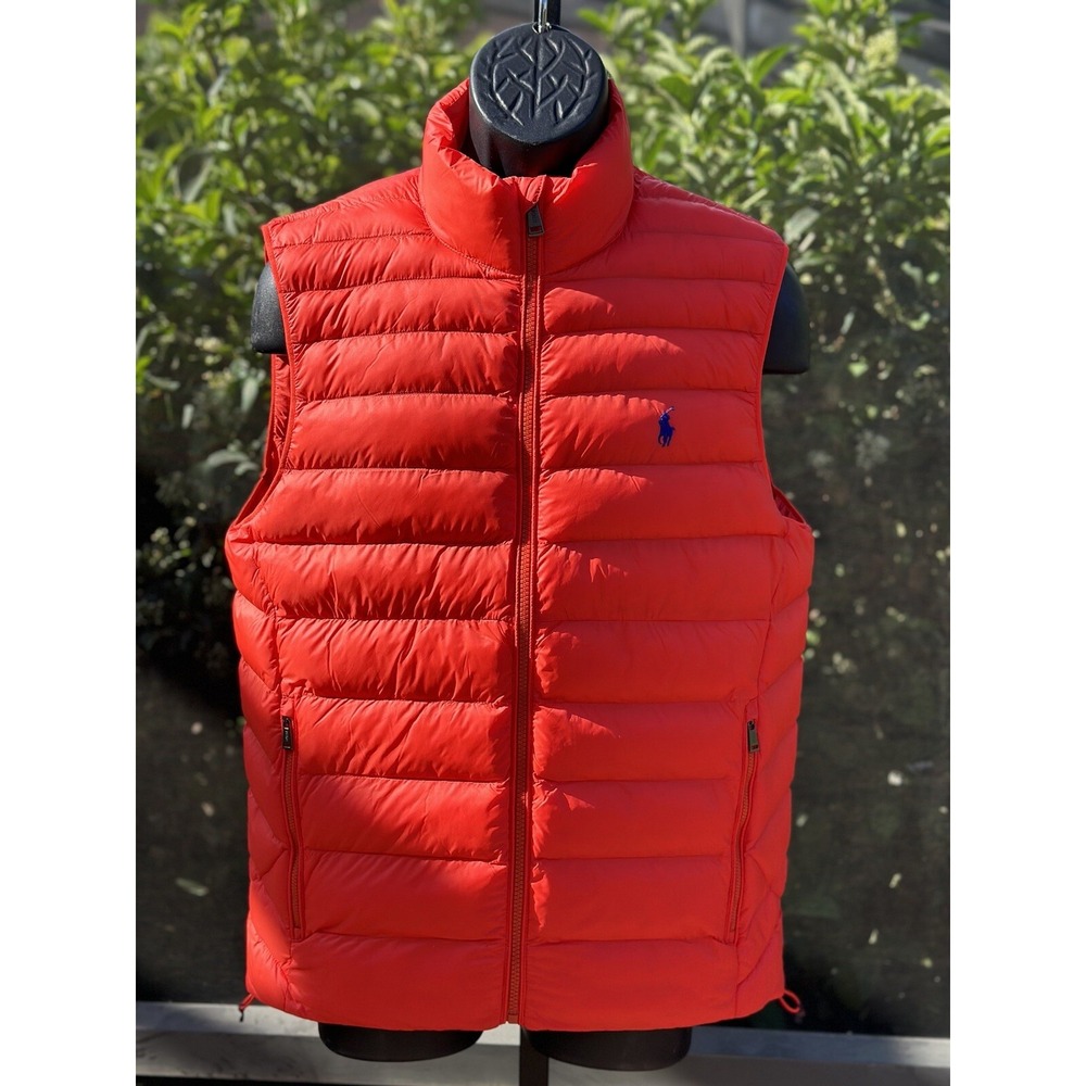 Polo Ralph Lauren Packable Puffer Vest - Men's Large, Orange Nylon